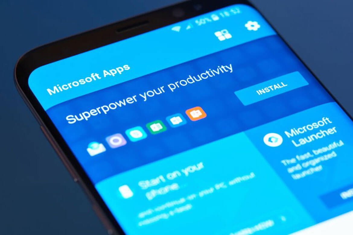 Microsoft-intune-support Microsoft Apps open on an android phone
